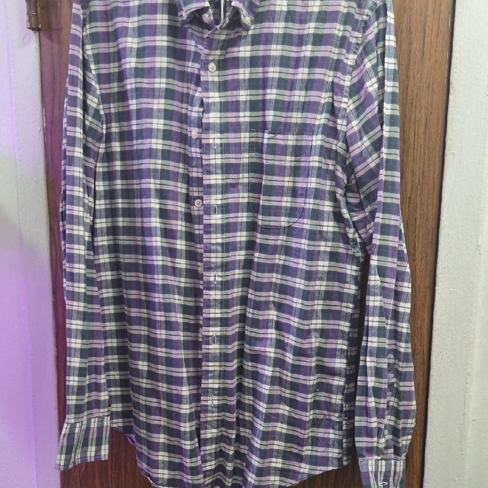 J. Crew Men's Casual Purple and White Checkered Shirt
